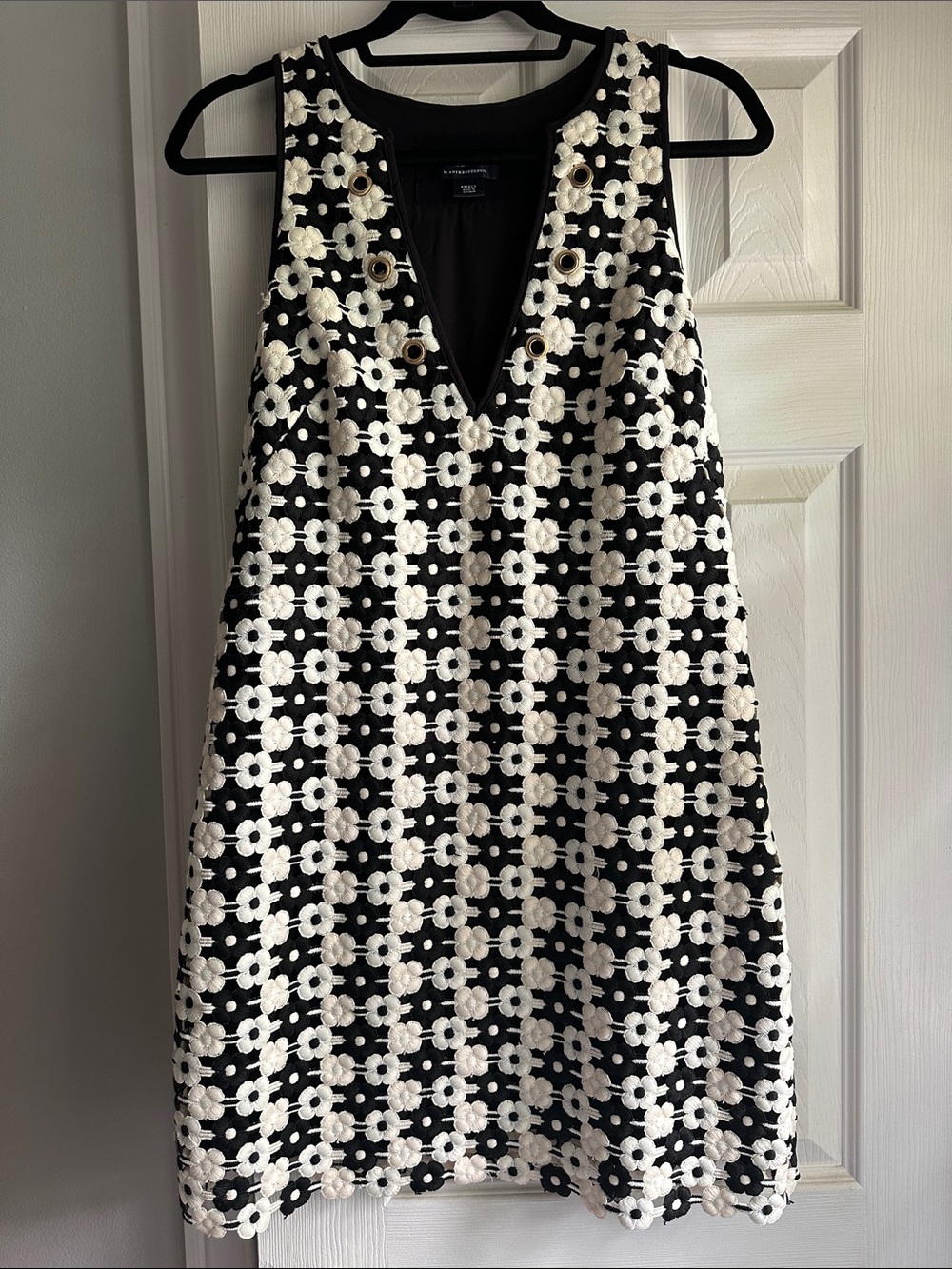 Anthropologie Black and White Floral Crochet Mini Dress